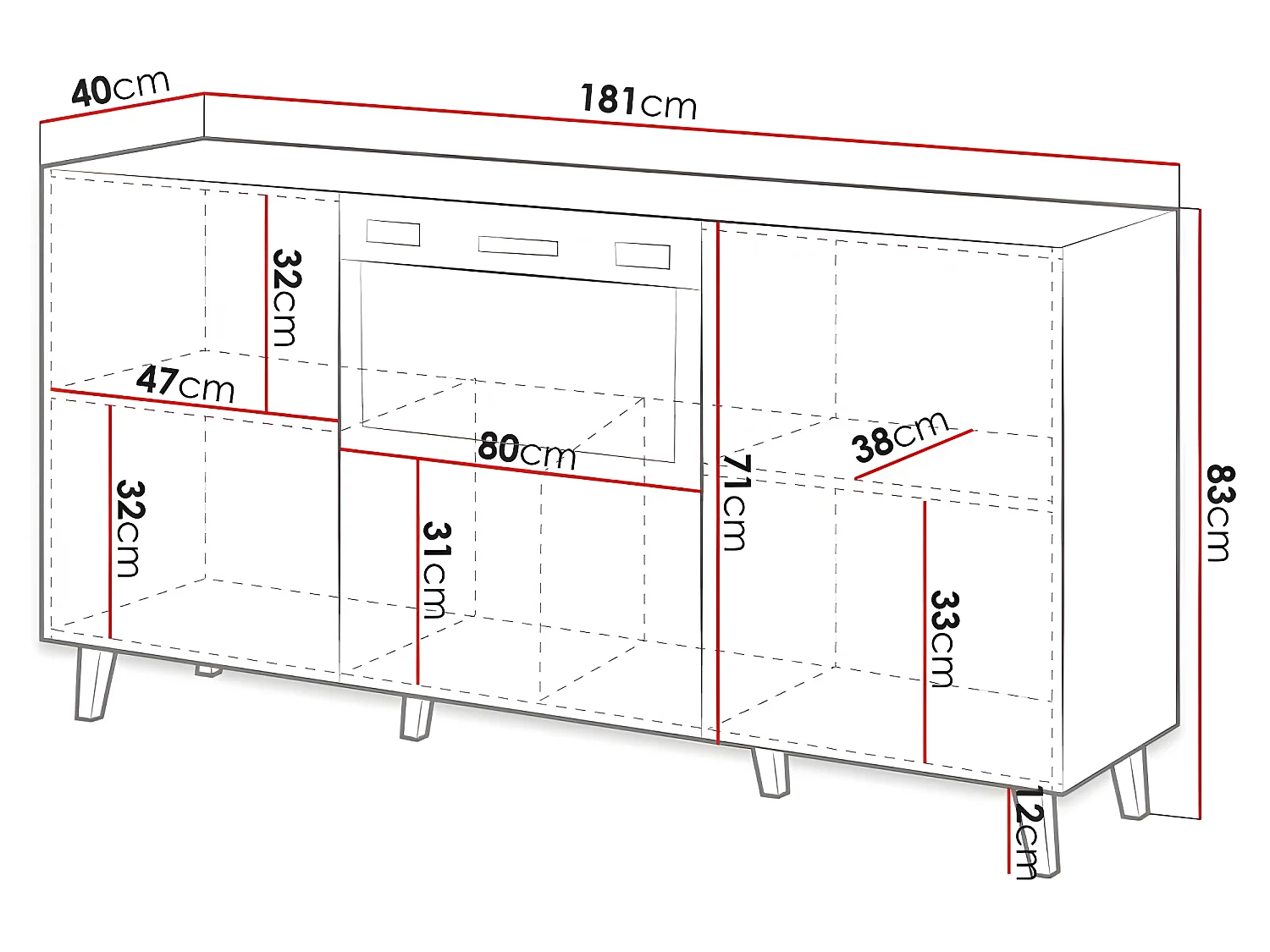 Commode de rangement Meuble Blanc Avec Cheminée chauffante 180x83x40cm PALACE sur pieds