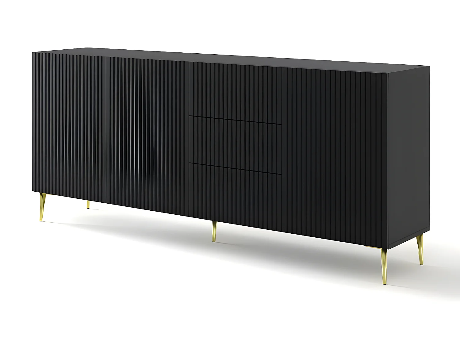 Commode de rangement Meuble universel Noir Mat 200x42x87 RAVI B FILET 2D3S Pied or