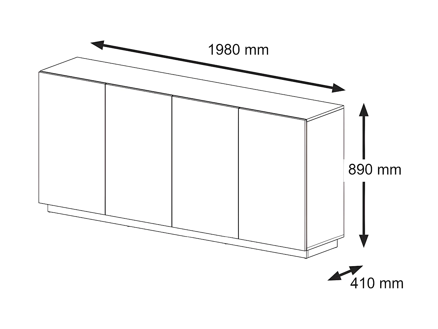 Commode de rangement Meuble Noir/Chêne artisanale 164x41x89cm AURA 4 portes