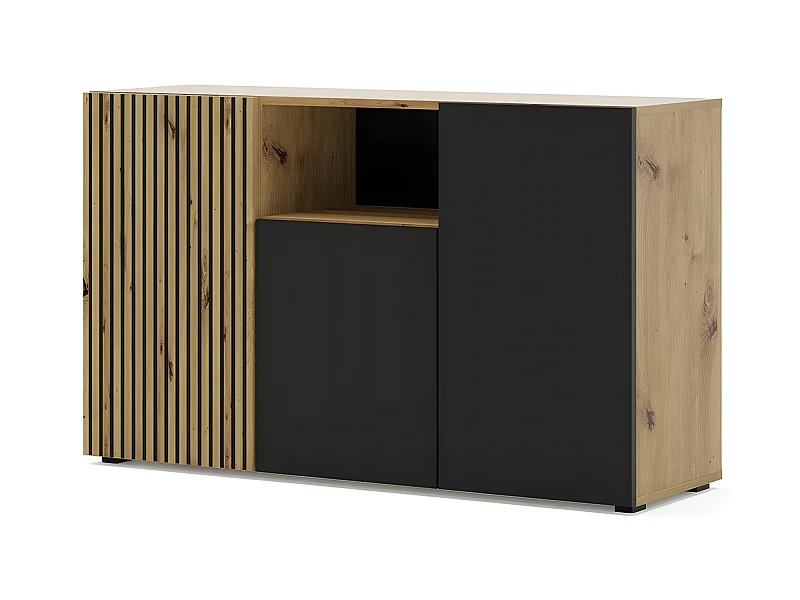 Commode de rangement Meuble Noir/Chêne artisanale 135x42x82cm AURIS 3D C Sideboard