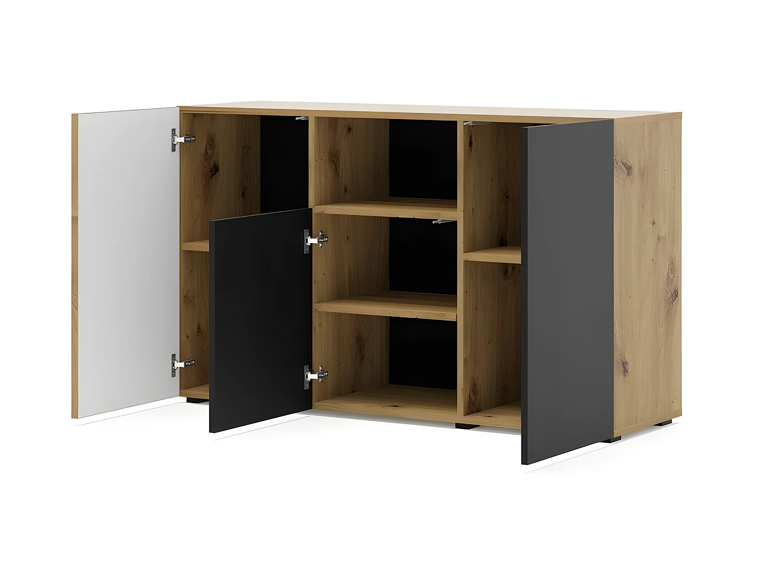 Commode de rangement Meuble Noir/Chêne artisanale 135x42x82cm AURIS 3D C Sideboard