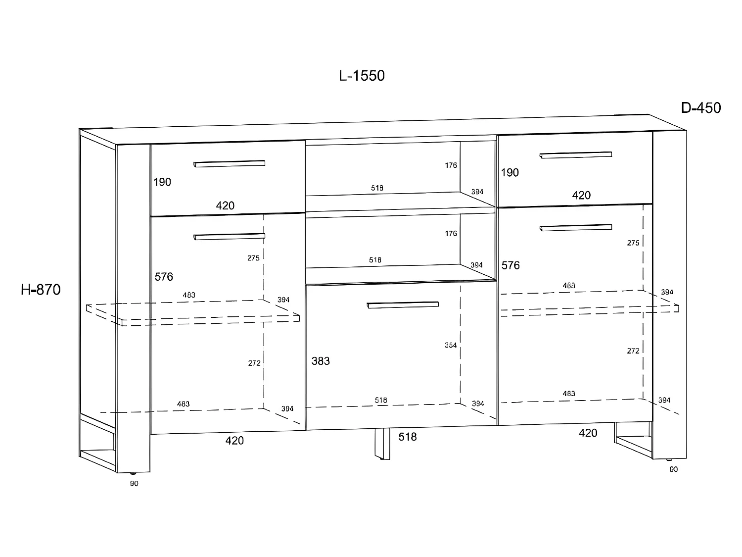 Commode de rangement Meuble  Nuka C 87x155x45cm (HxlxP) design moderne de haute qualité