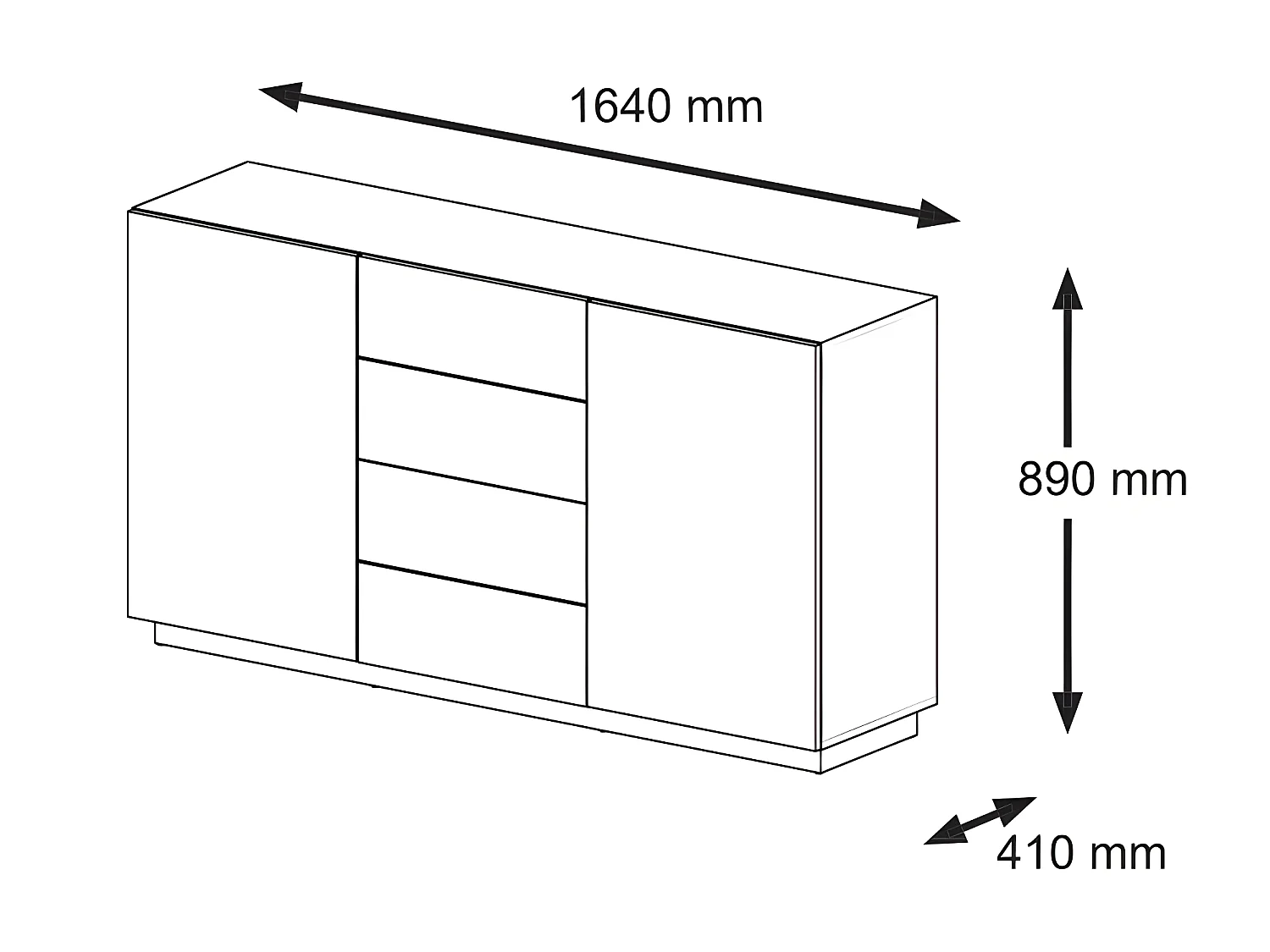 Commode de rangement Meuble Noir/Chêne artisanale 164x41x89cm AURA 2D4S
