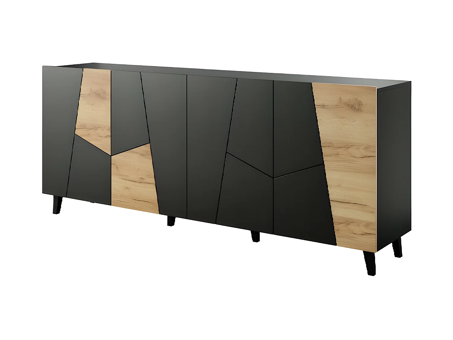 Commode de rangement Meuble universel 200x82x42 cm noir mat/noir + chêne artisanal VISO sur pieds