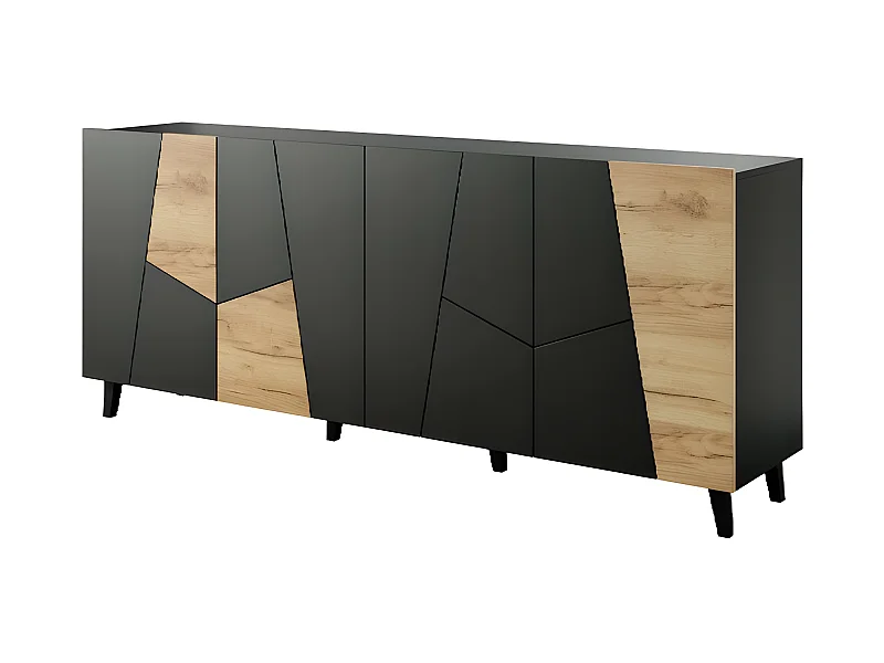 Commode de rangement Meuble universel 200x82x42 cm noir mat/noir + chêne artisanal VISO sur pieds