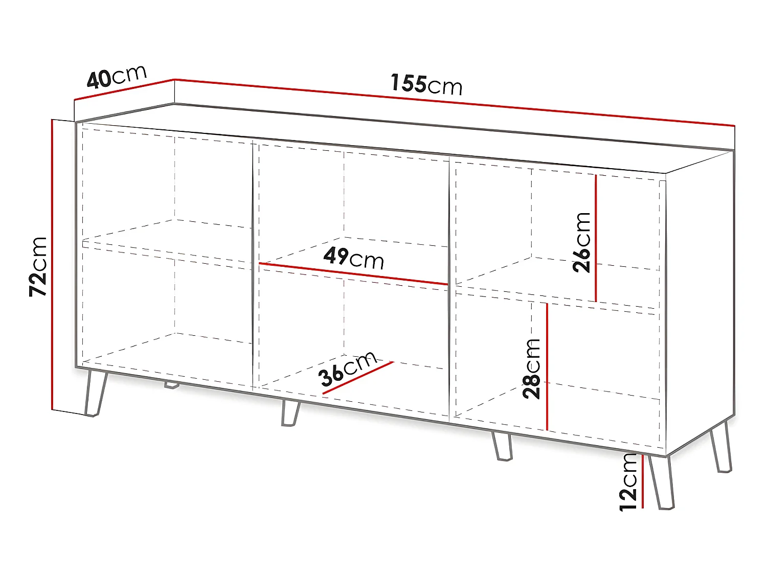 Commode de rangement Meuble universel Rose antique 155x72x40cm NOVAK sur pieds
