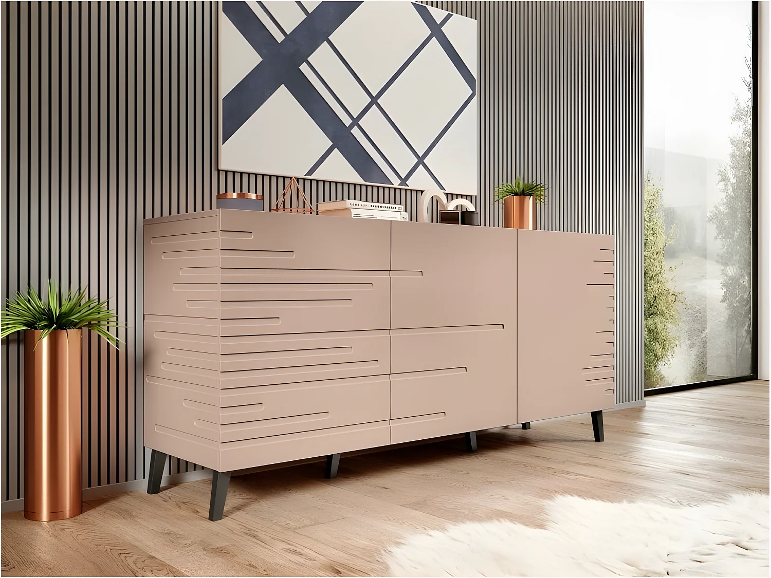 Commode de rangement Meuble universel Rose antique 155x72x40cm NOVAK sur pieds