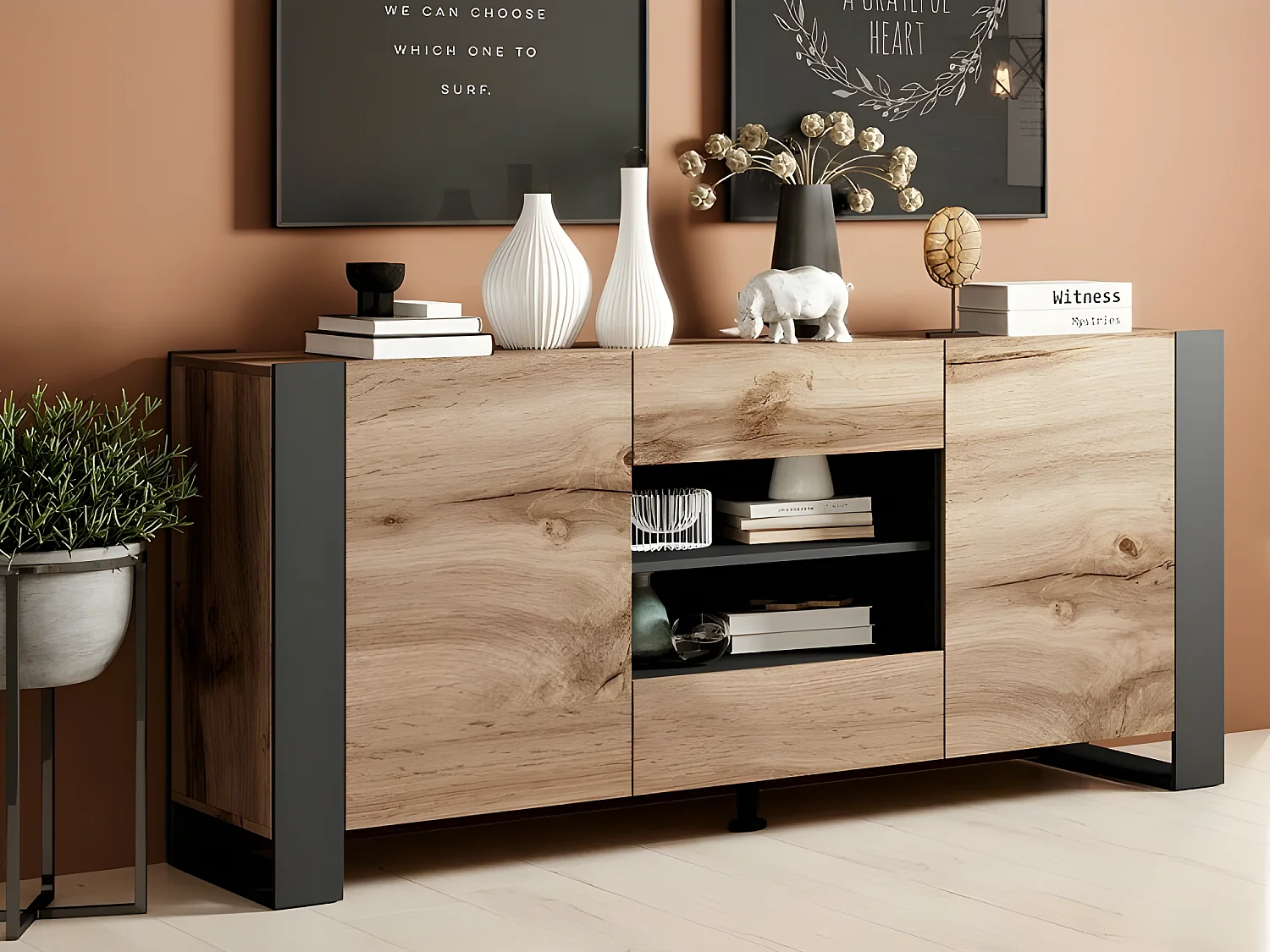 Commode de rangement Meuble universel Wotan 138x83x38cm WOODY élegant sur pieds