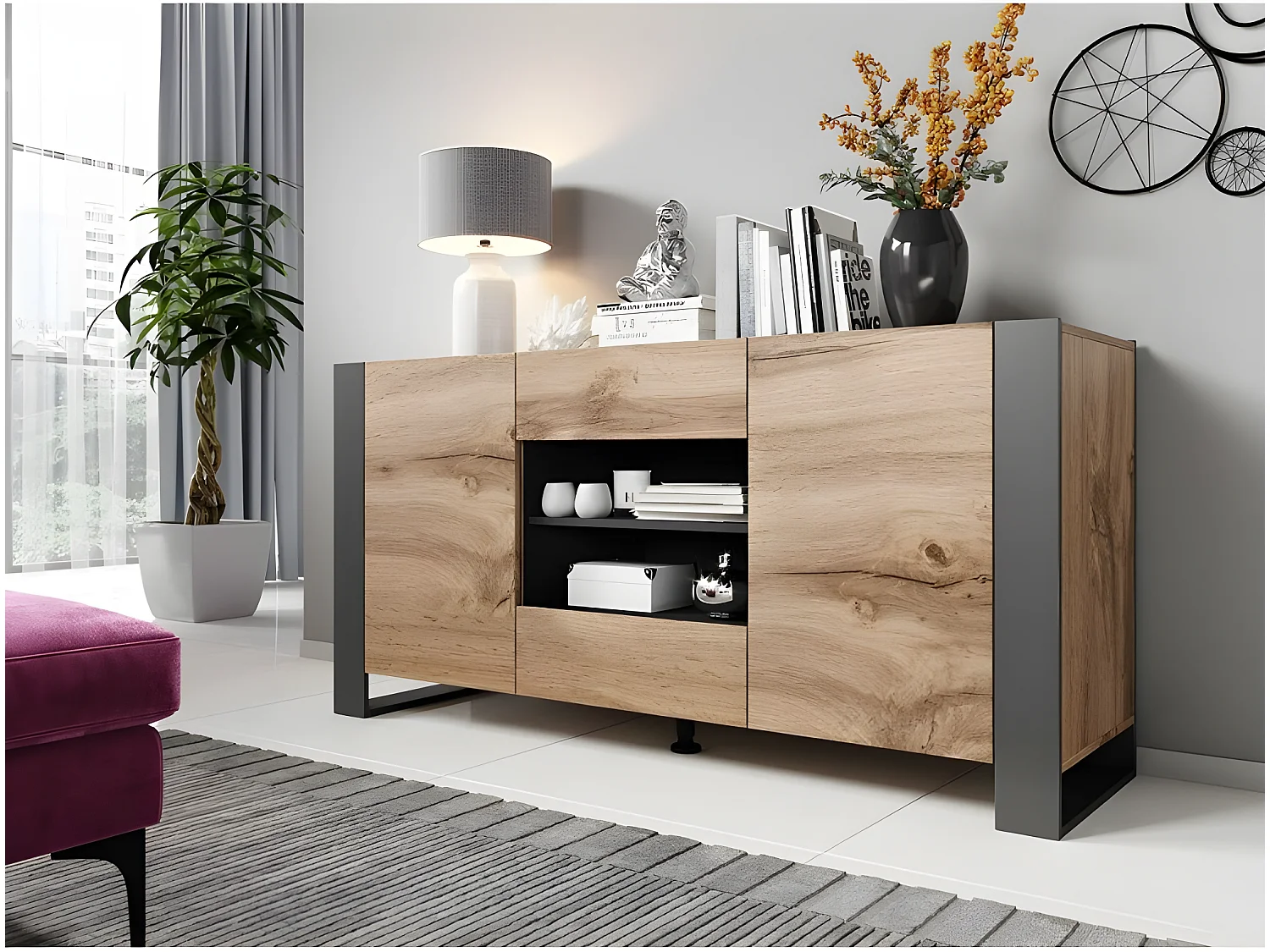 Commode de rangement Meuble universel Wotan 138x83x38cm WOODY élegant sur pieds