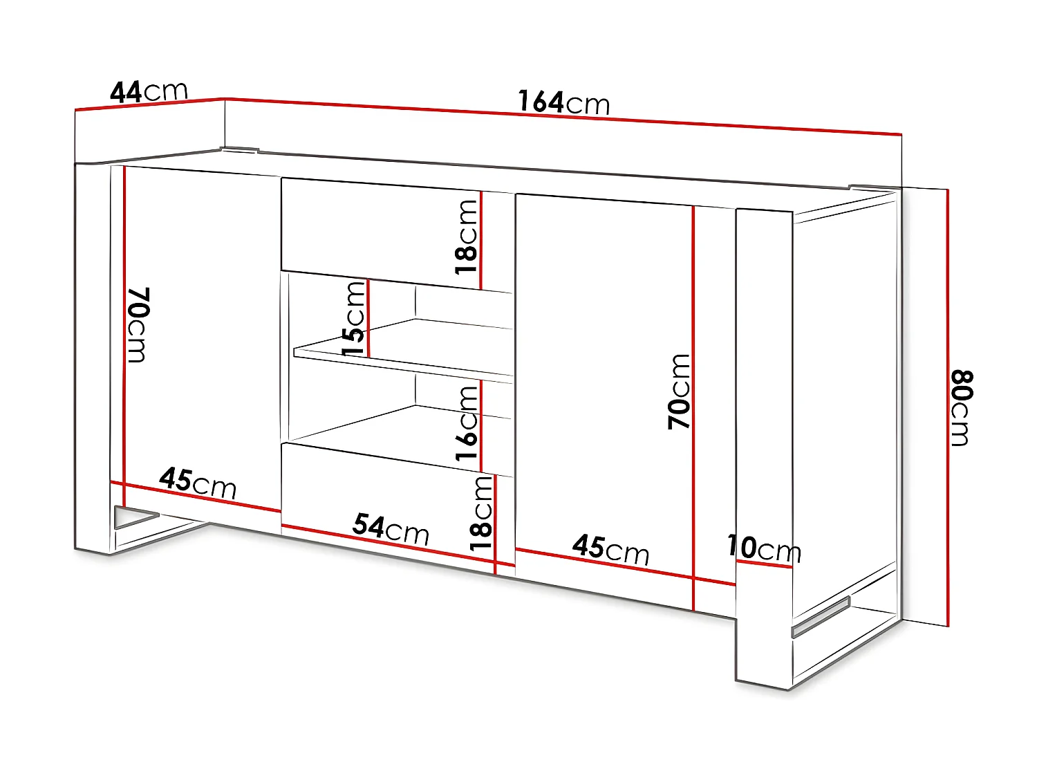 Commode de rangement Meuble universel Wotan 138x83x38cm WOODY élegant sur pieds