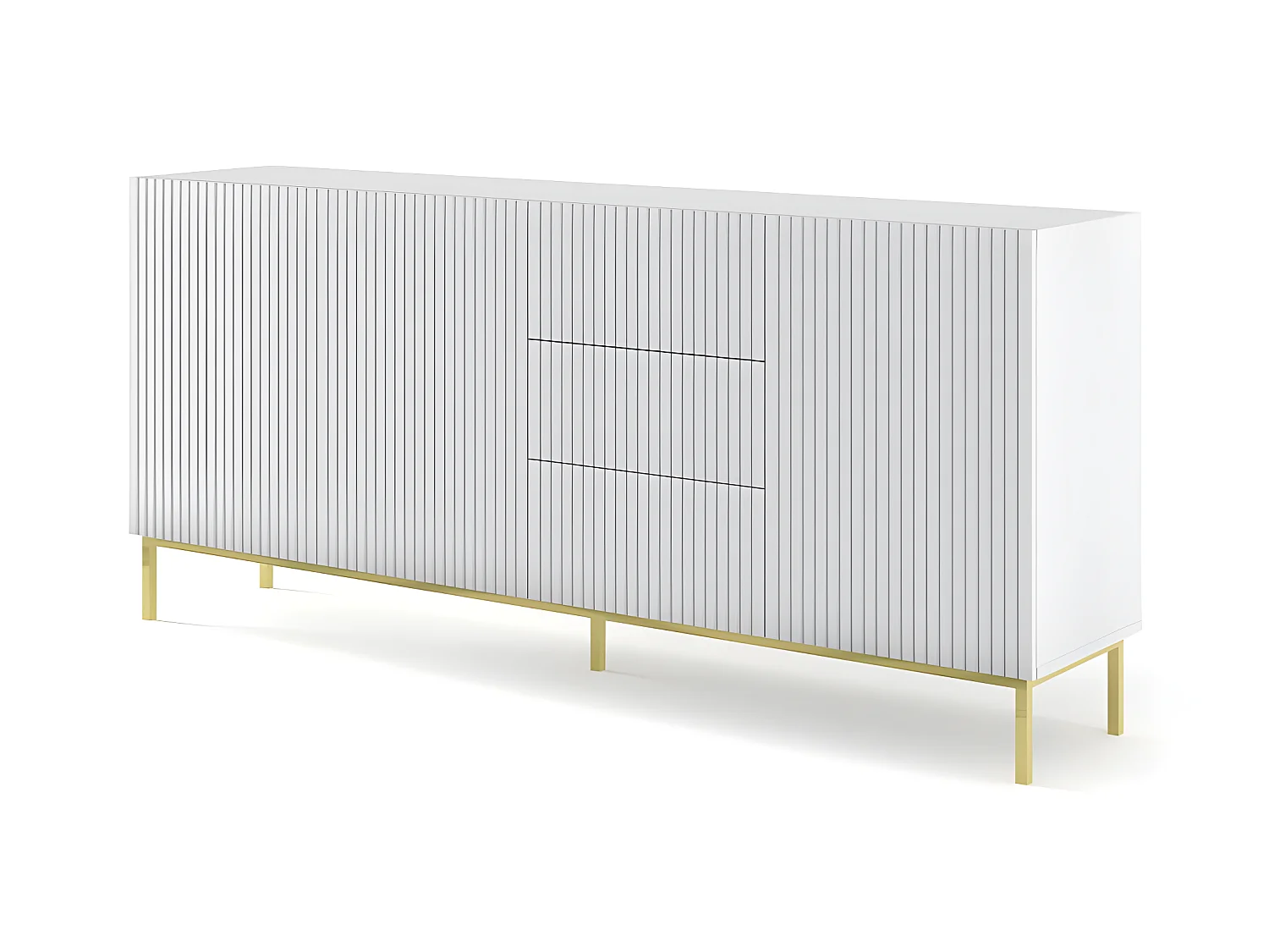 Commode de rangement Meuble universel Blanc Mat 200x42x89 RAVI B FILET 2D3S Pied Cadré or