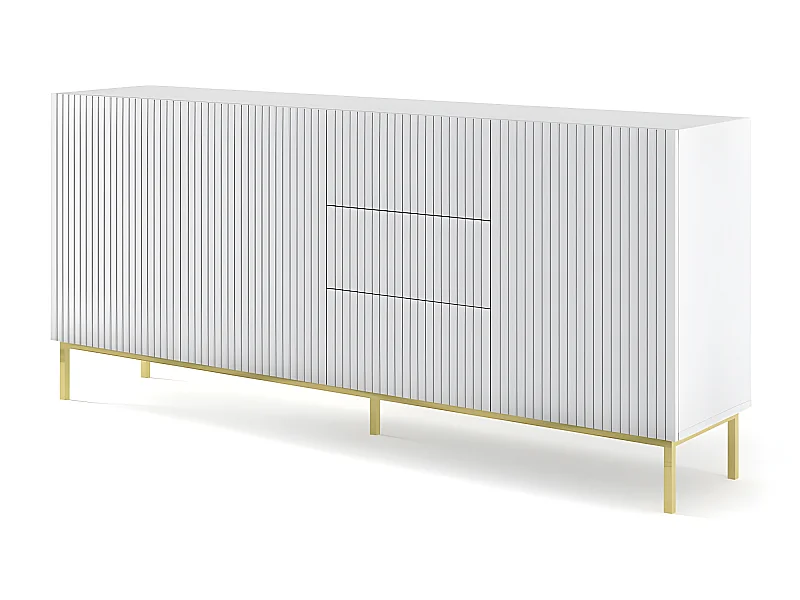 Commode de rangement Meuble universel Blanc Mat 200x42x89 RAVI B FILET 2D3S Pied Cadré or