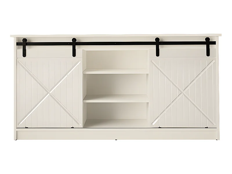 Commode de rangement Meuble universel Blanc 160x81x35cm GRANGE porte coulissante