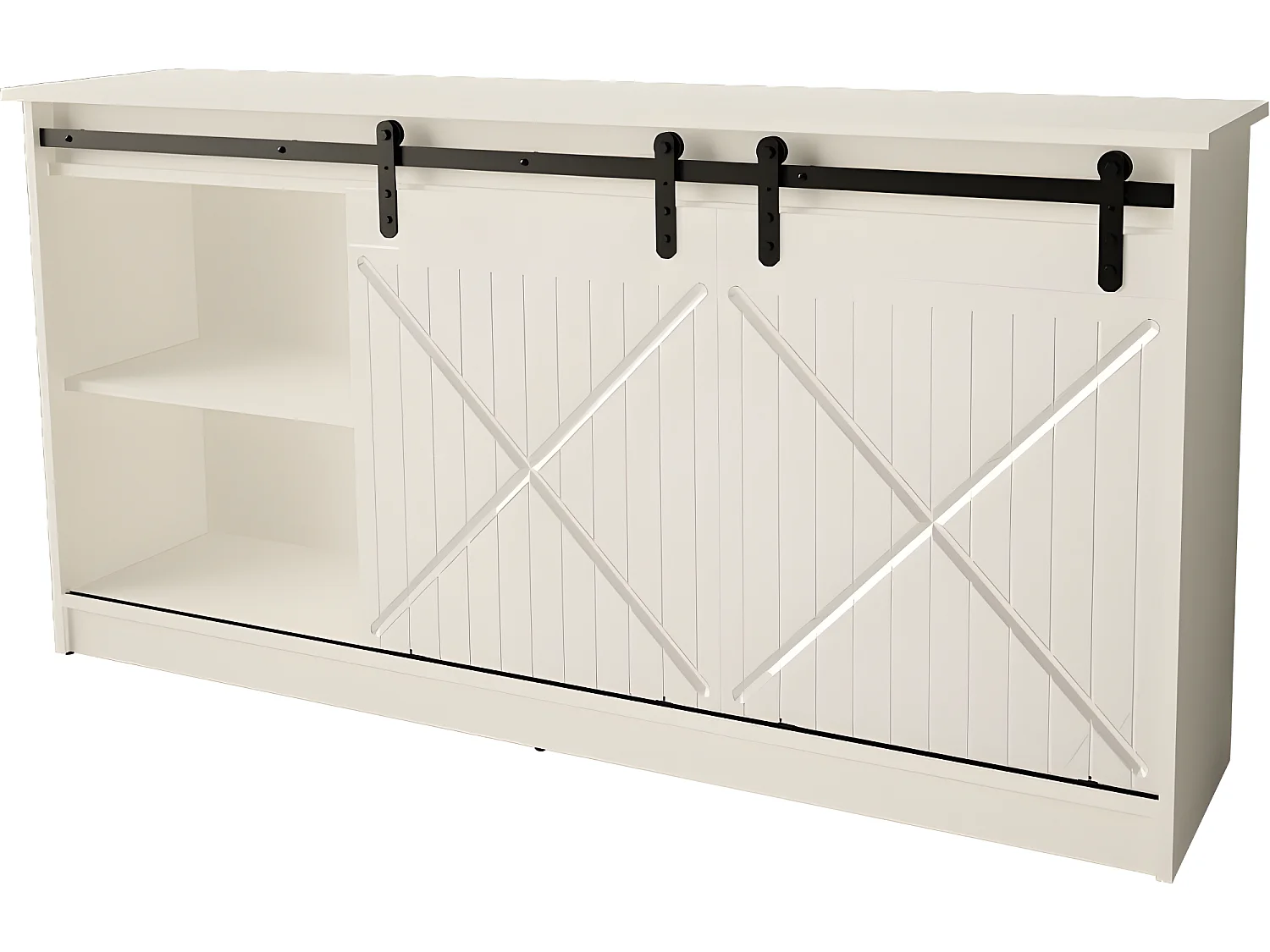 Commode de rangement Meuble universel Blanc 160x81x35cm GRANGE porte coulissante