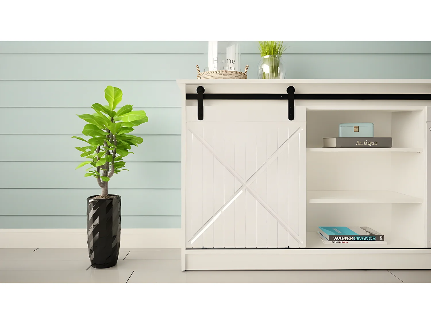 Commode de rangement Meuble universel Blanc 160x81x35cm GRANGE porte coulissante