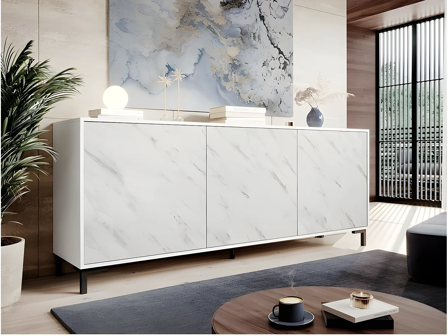 Commode de rangement Meuble universel Blanc 200x81x45cm PALACE sur pieds