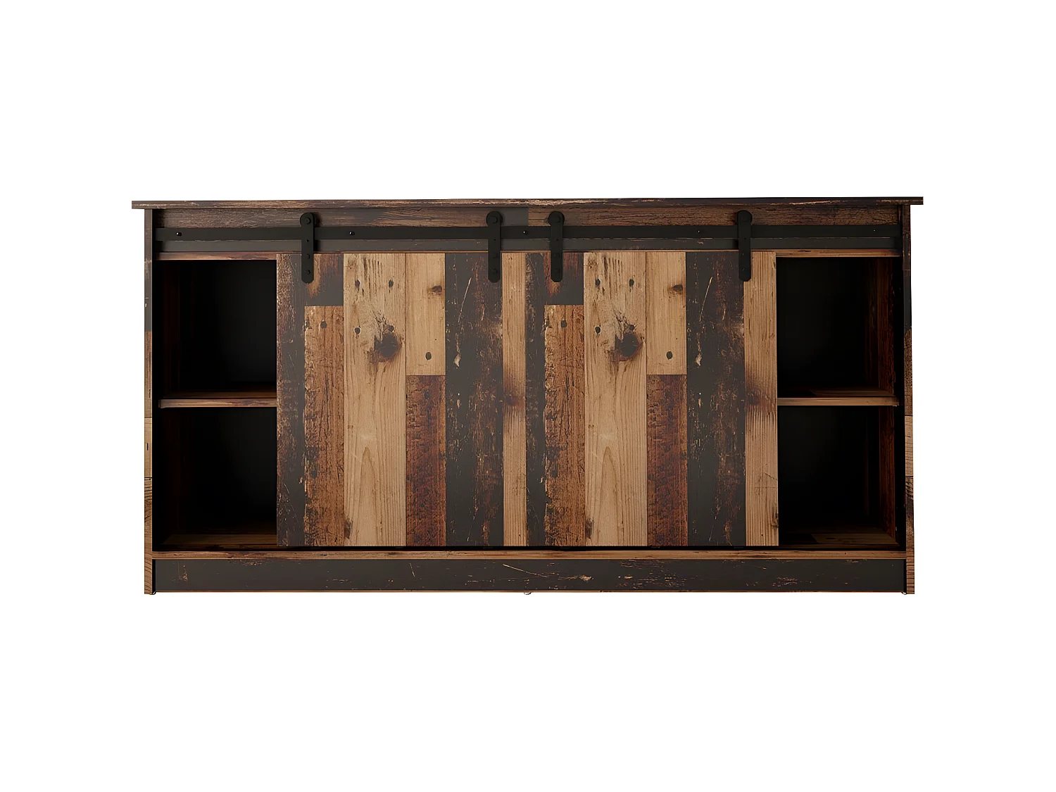 Commode de rangement Meuble universel couleur vieux bois 160x81x35cm GRANGE porte coulissante