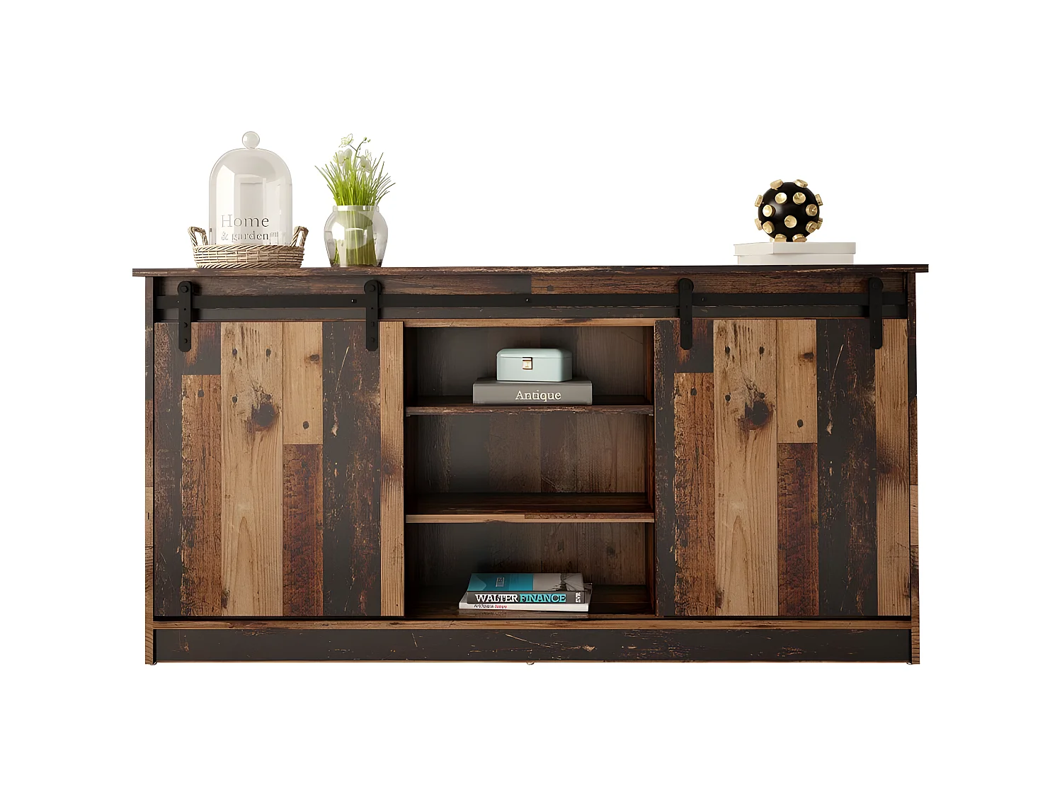 Commode de rangement Meuble universel couleur vieux bois 160x81x35cm GRANGE porte coulissante