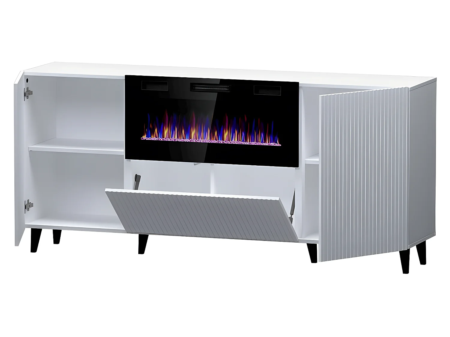 Commode de rangement Meuble Noir Avec Cheminée chauffante 180x83x40cm PALACE sur pieds