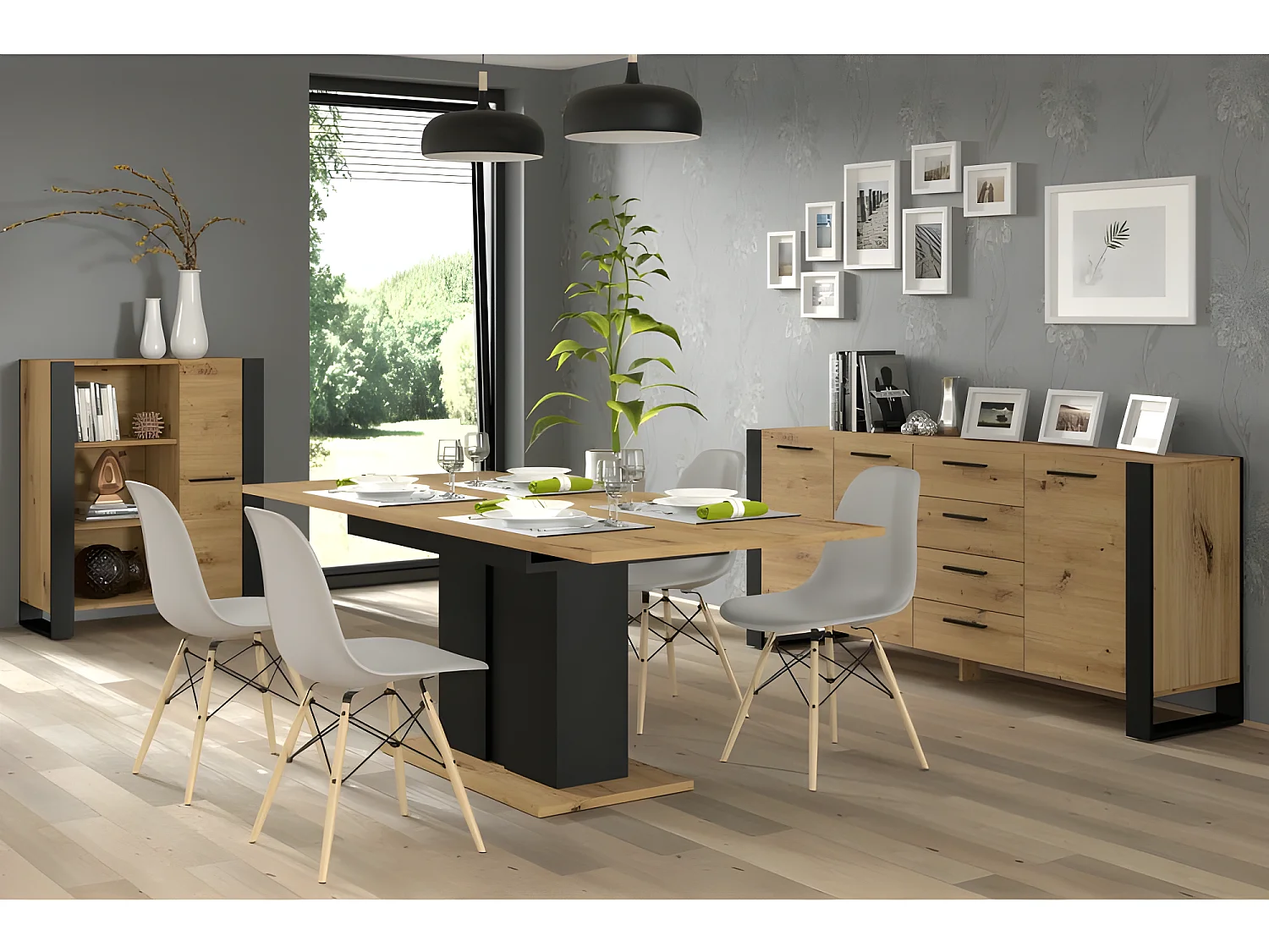 Commode de rangement Meuble Nuka J 110x90x45cm (HxlxP) buffet sideboard couleur chene