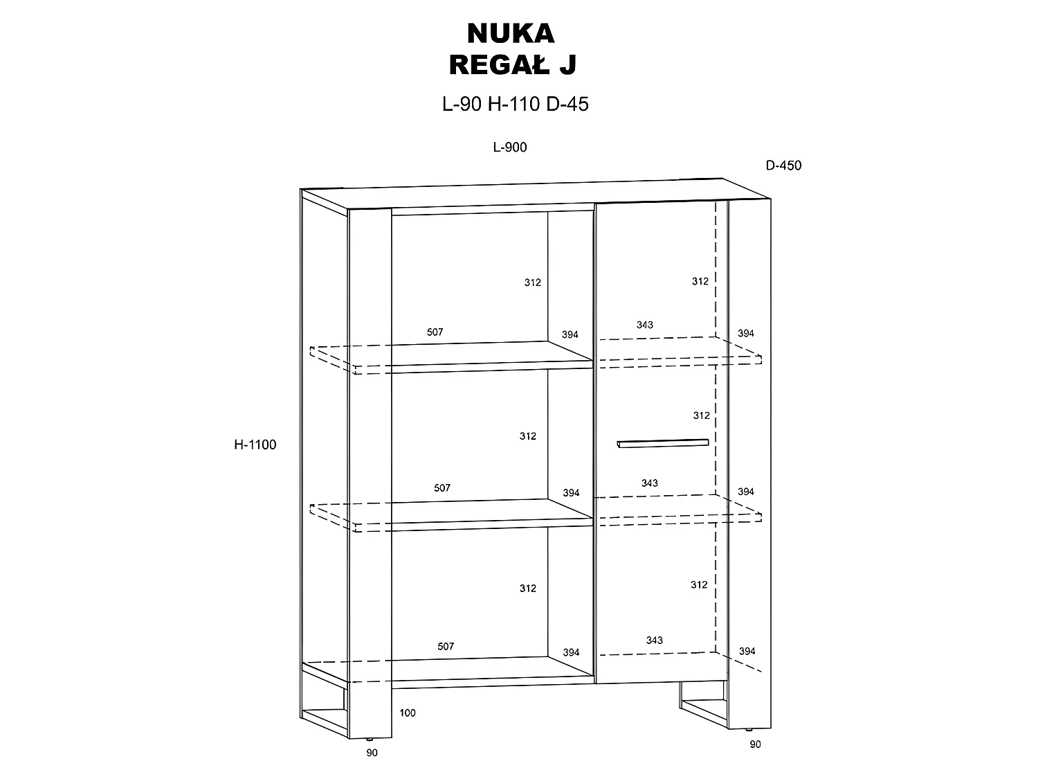 Commode de rangement Meuble Nuka J 110x90x45cm (HxlxP) buffet sideboard couleur chene