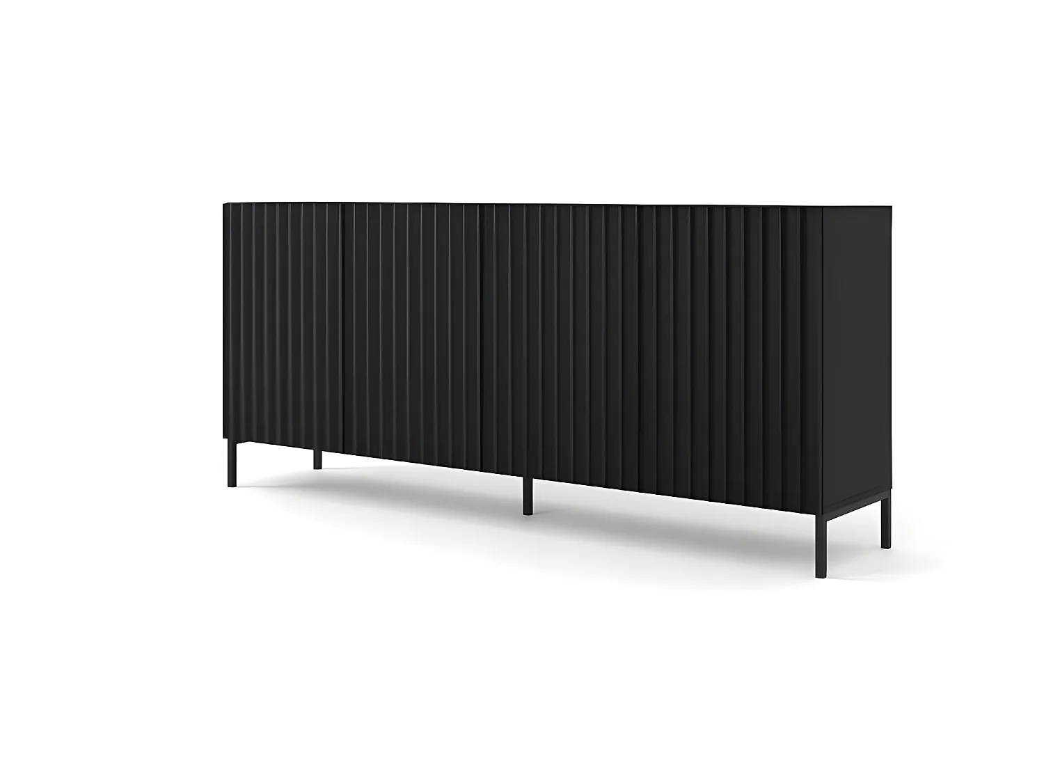 Commode de rangement Meuble universel noir mat 200x87x42cm VAGUE sur pieds avec 4 portes pieds noir