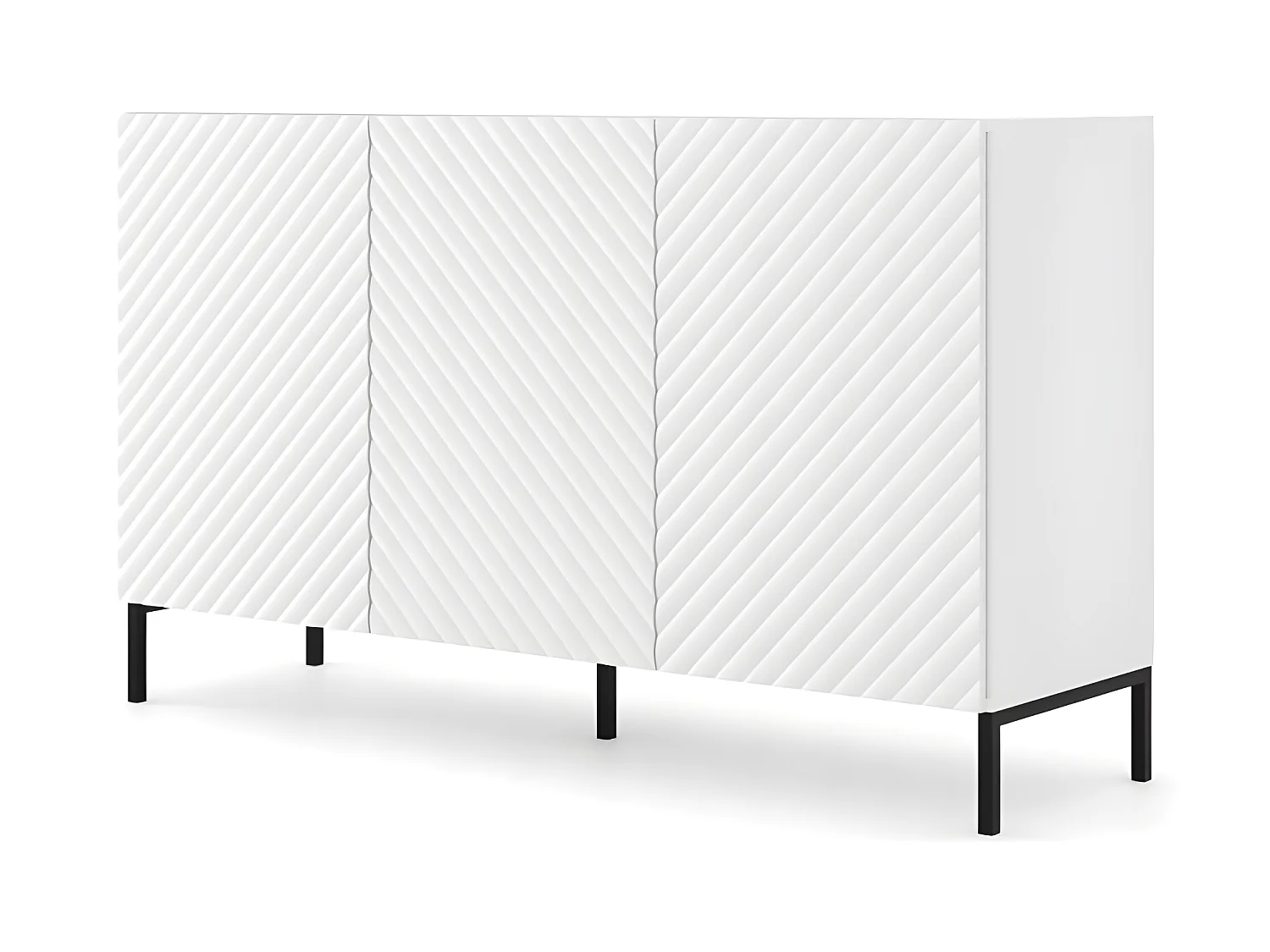 Commode de rangement Meuble universel blanc mat 150x87x42cm SURFA sur pieds avec 3 portes pieds noir