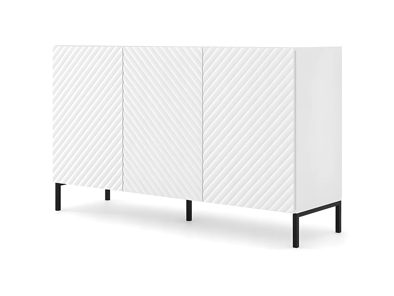 Commode de rangement Meuble universel blanc mat 150x87x42cm SURFA sur pieds avec 3 portes pieds noir