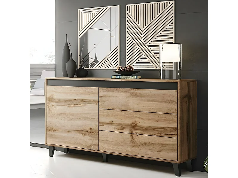 Commode de rangement Meuble universel Chêne wotan 138x83x38cm NORDIS élegant sur pieds