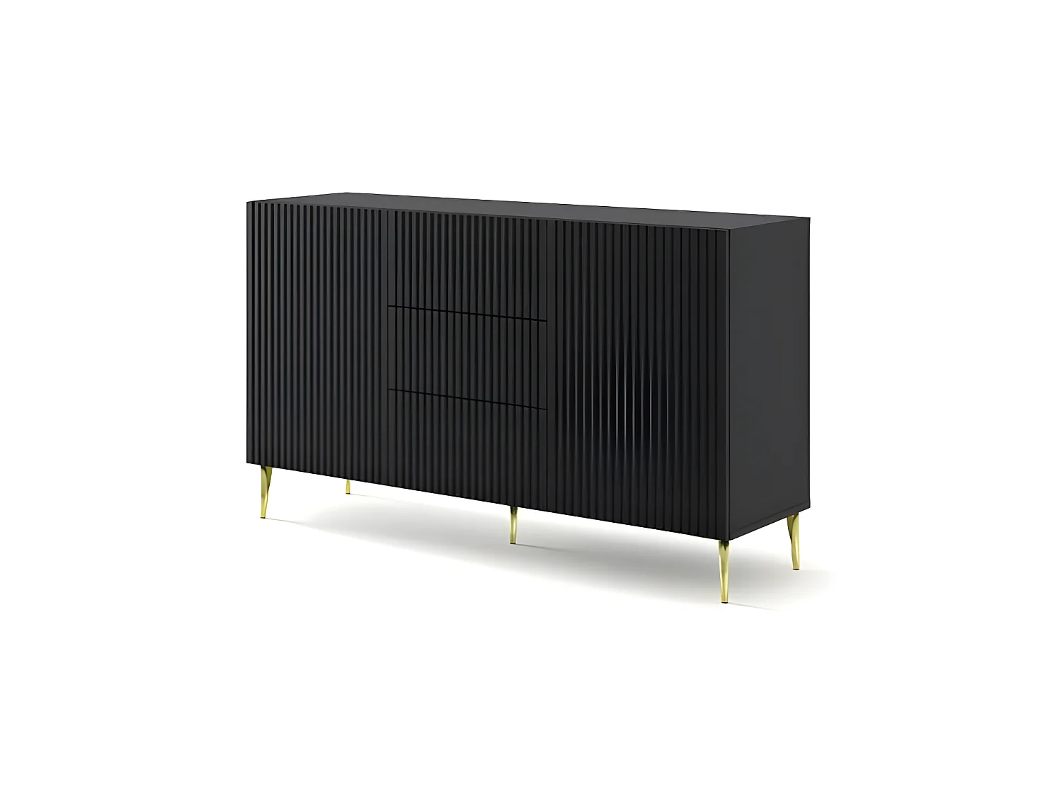 Commode de rangement Meuble universel Noir Mat 150x42x87 RAVI B FILET 2D3S Pied or