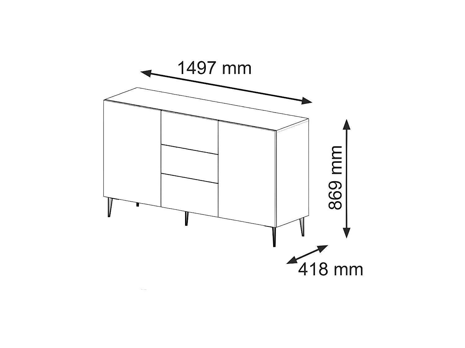 Commode de rangement Meuble universel Noir Mat 150x42x87 RAVI B FILET 2D3S Pied or