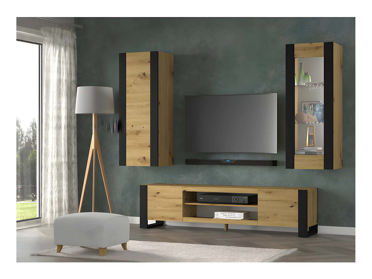 Ensemble de meubles muraux avec meuble TV avec 2 vitrines suspendue MONDI B