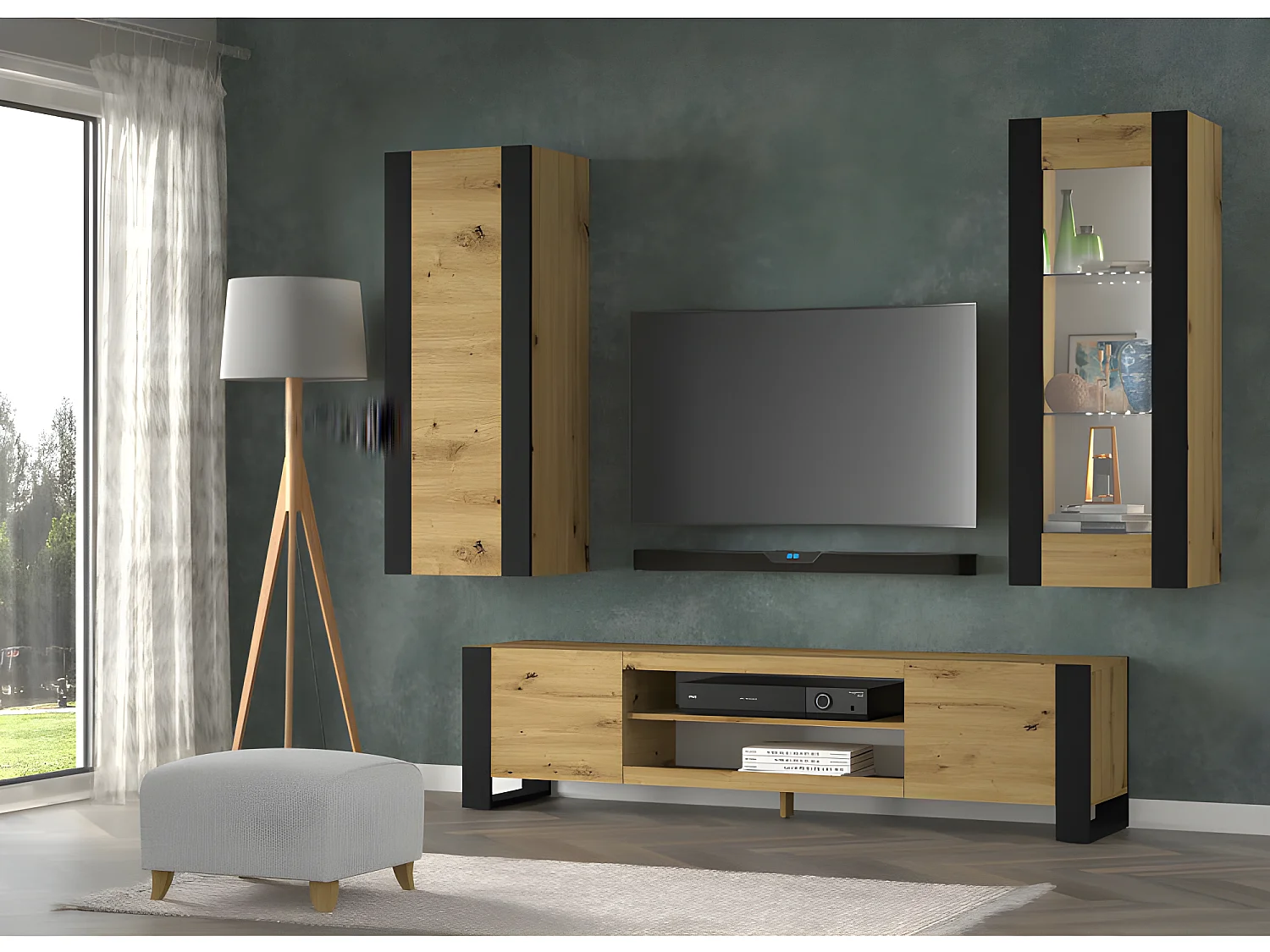 Ensemble de meubles muraux avec meuble TV avec 2 vitrines suspendue MONDI B