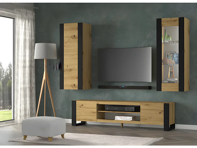 Ensemble de meubles muraux avec meuble TV avec 2 vitrines suspendue MONDI B