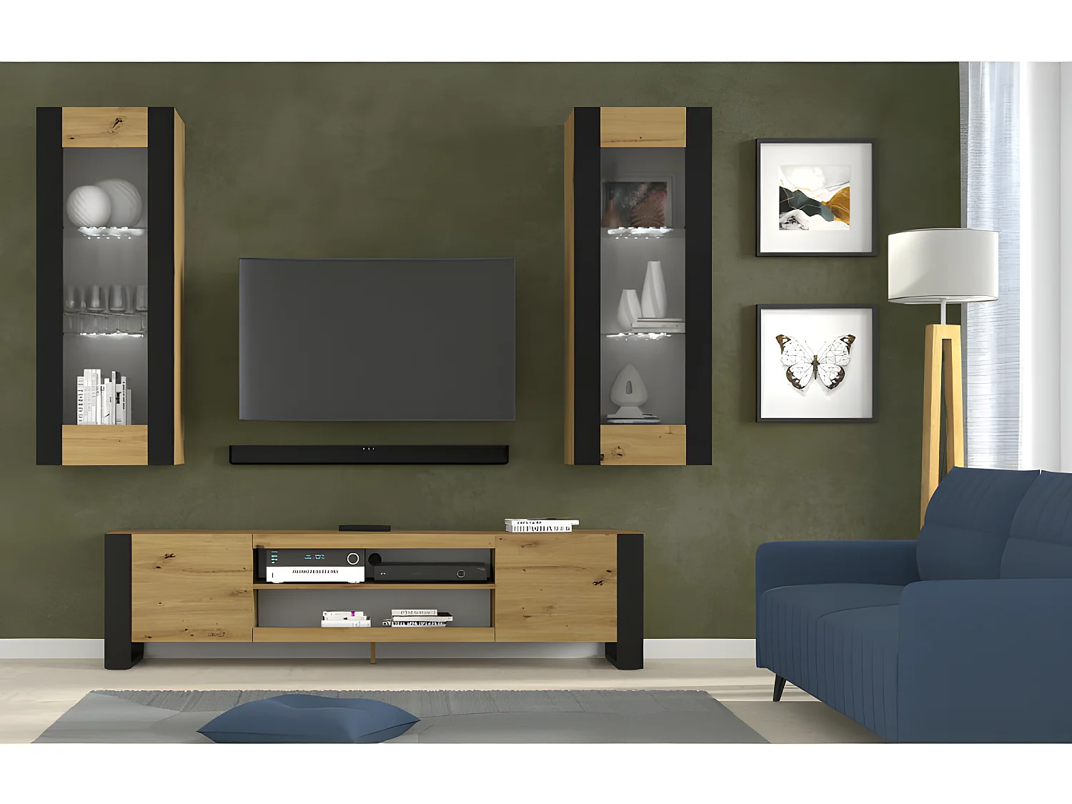 Ensemble de meubles muraux avec meuble TV avec 2 vitrines suspendue MONDI C