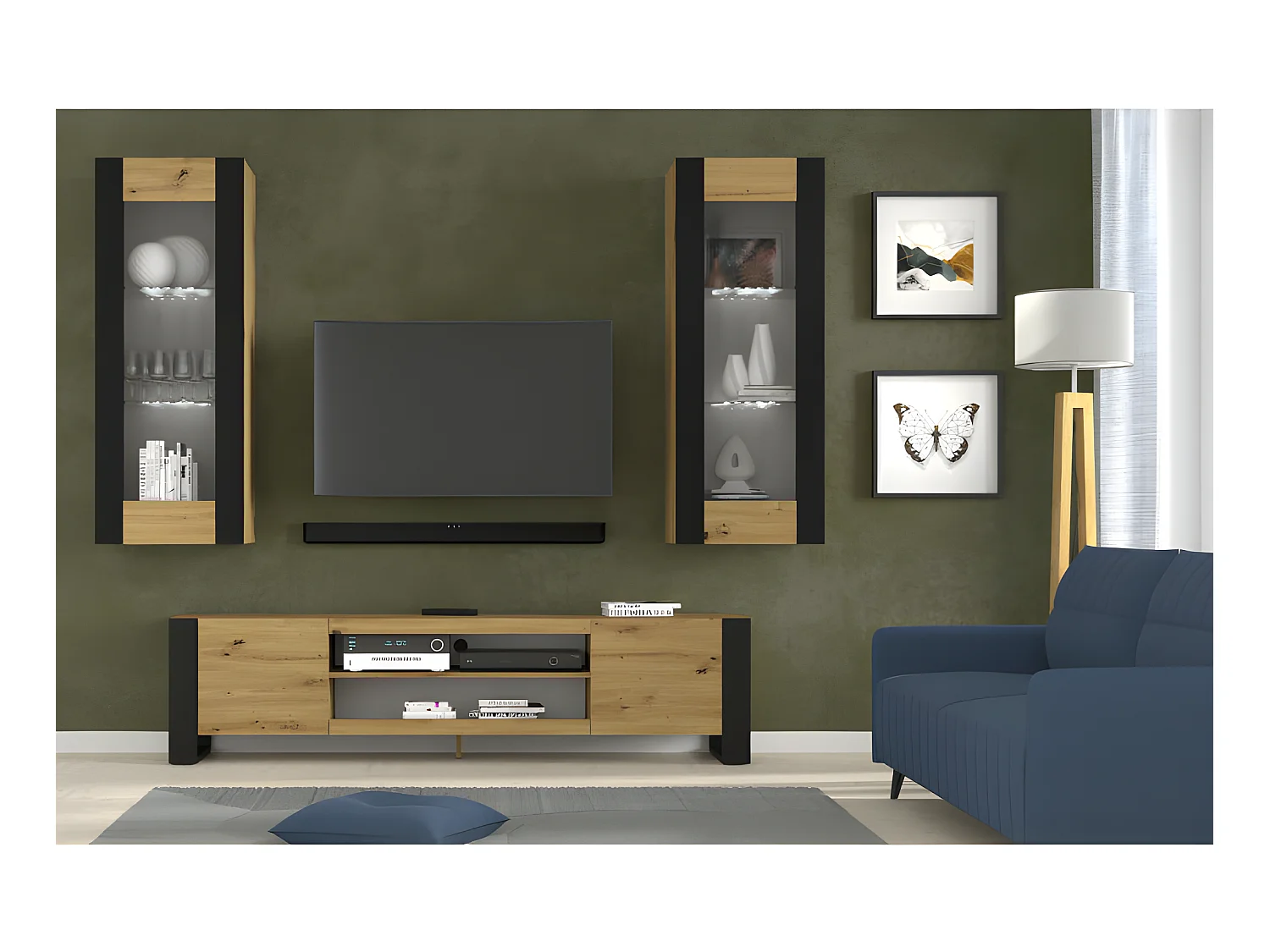 Ensemble de meubles muraux avec meuble TV avec 2 vitrines suspendue MONDI C
