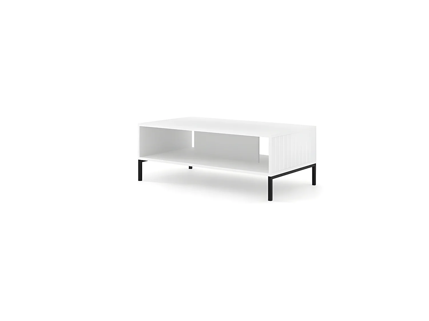 Table basse blanc mat fraisé 90x60cm avec étagére de haute qualité modèle VAGUE pieds noir