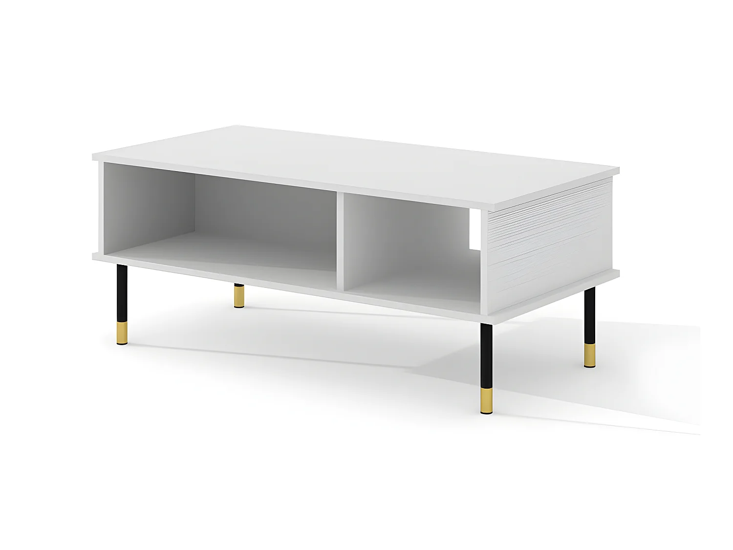 Table basse 110x55 cm fraisée Blanc mat sur pieds MESHEWOOD
