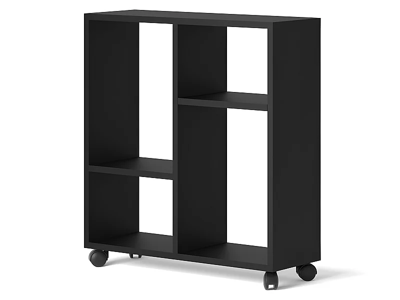 Table basse Organisateur 60x20x65cm(LxPxH)TRASCO 2 Noir sur roulettes design moderne