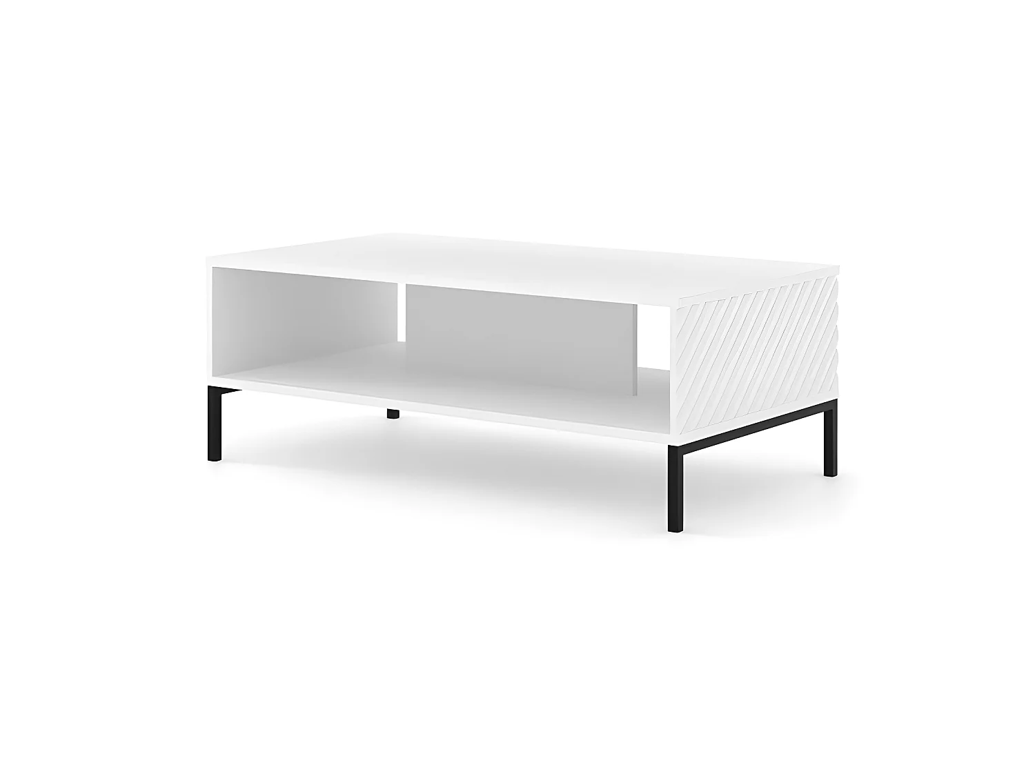 Table basse blanc mat fraisé 90x60cm avec étagére de haute qualité modèle SURFA pieds noir