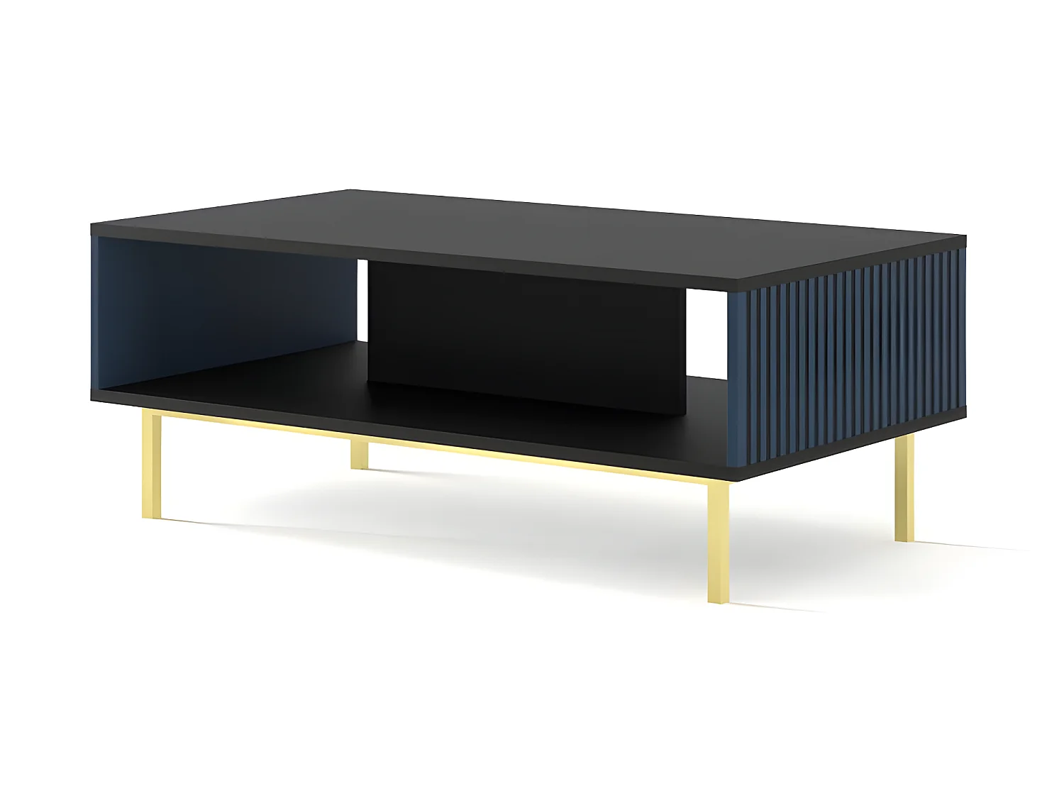 Table basse Noir/Bleu marine 90x60x45 RAVI F PEINT Pied Cadré or