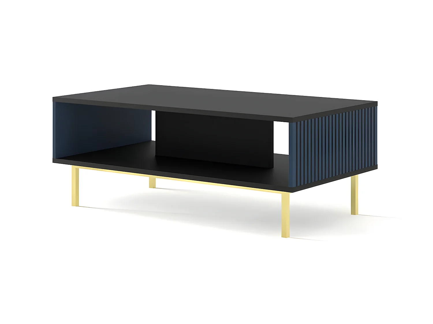 Table basse Noir/Bleu marine 90x60x45 RAVI F PEINT Pied Cadré or