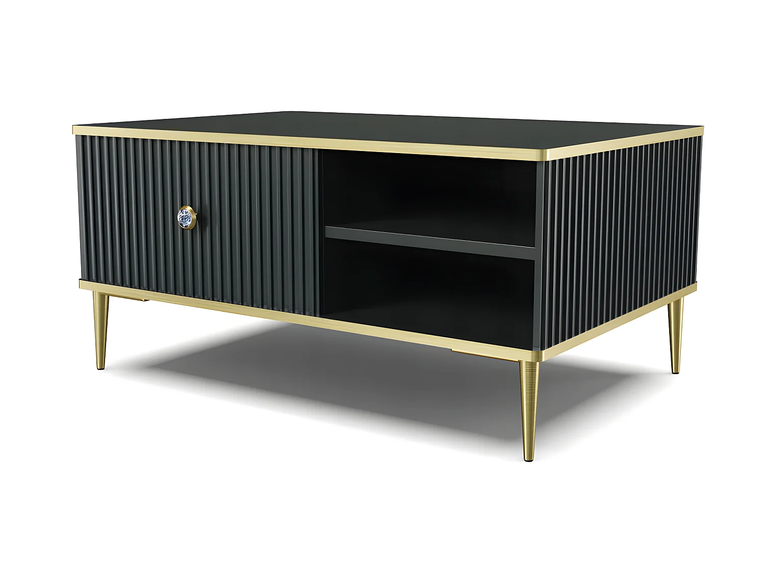 Table basse noir mat 90x60cm avec étagére de haute qualité modèle PETOR