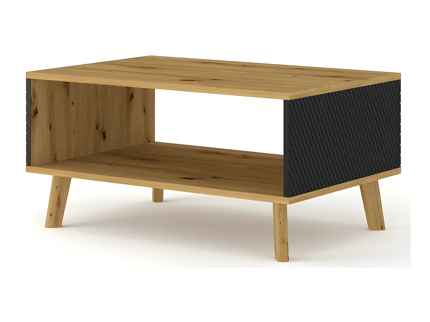 Table basse Chêne artisan/noir mat fraisé 90x60cm avec étagére de haute qualité modèle Luxi