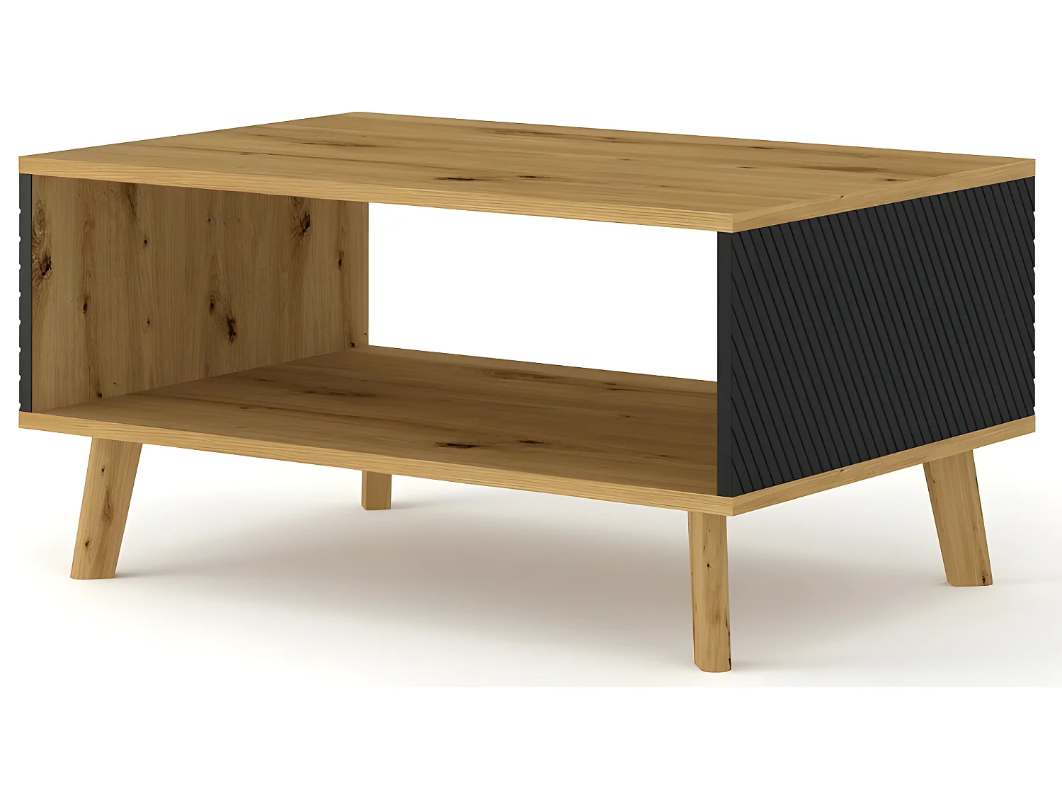 Table basse Chêne artisan/noir mat fraisé 90x60cm avec étagére de haute qualité modèle Luxi