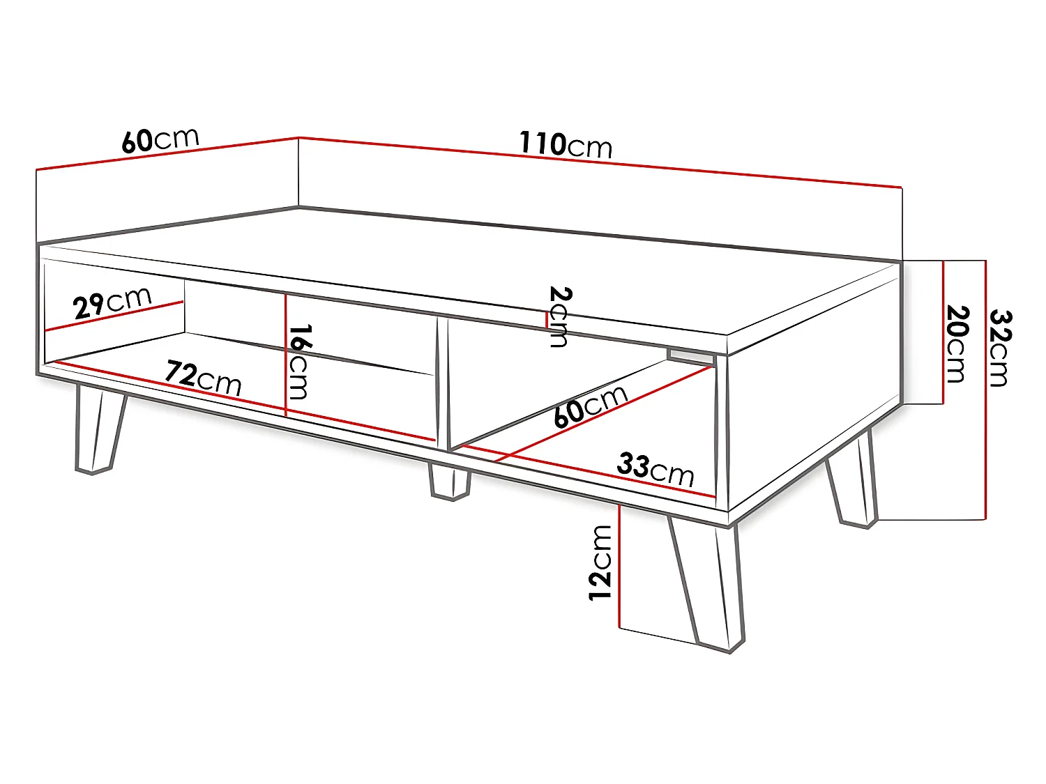 Table basse 110x60cm NORDIS couleur Chêne wotan design moderne de haute qualité