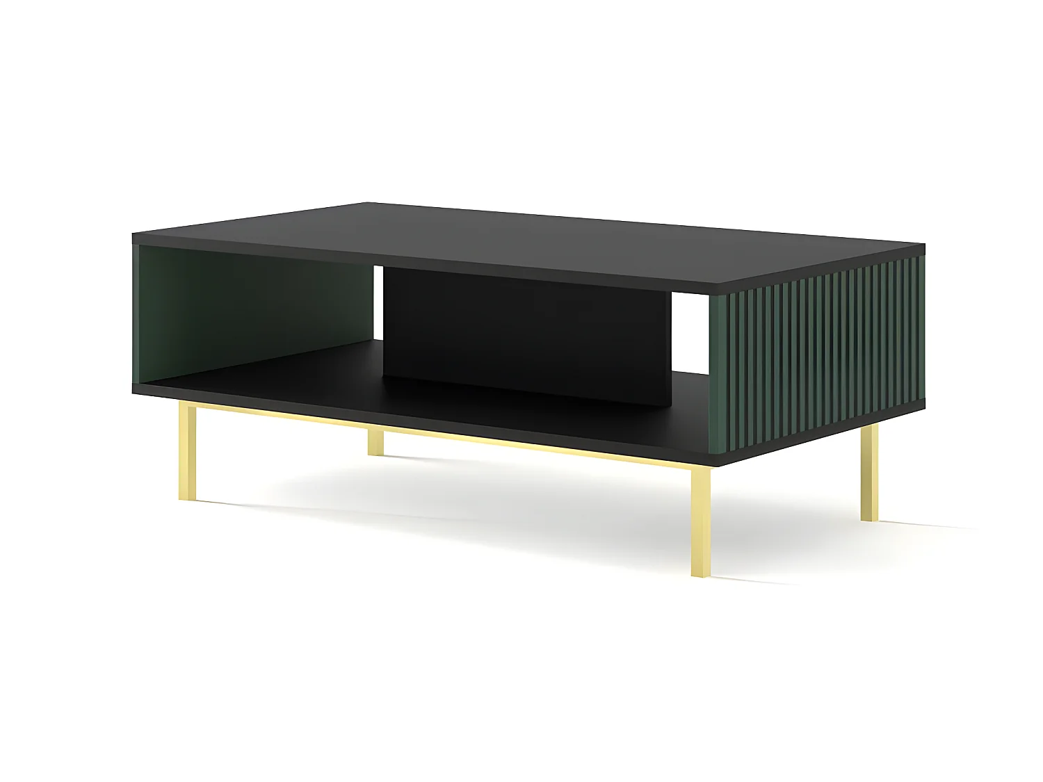 Table basse Noir/Vert foncé 90x60x45 RAVI F PEINT Pied Cadré or
