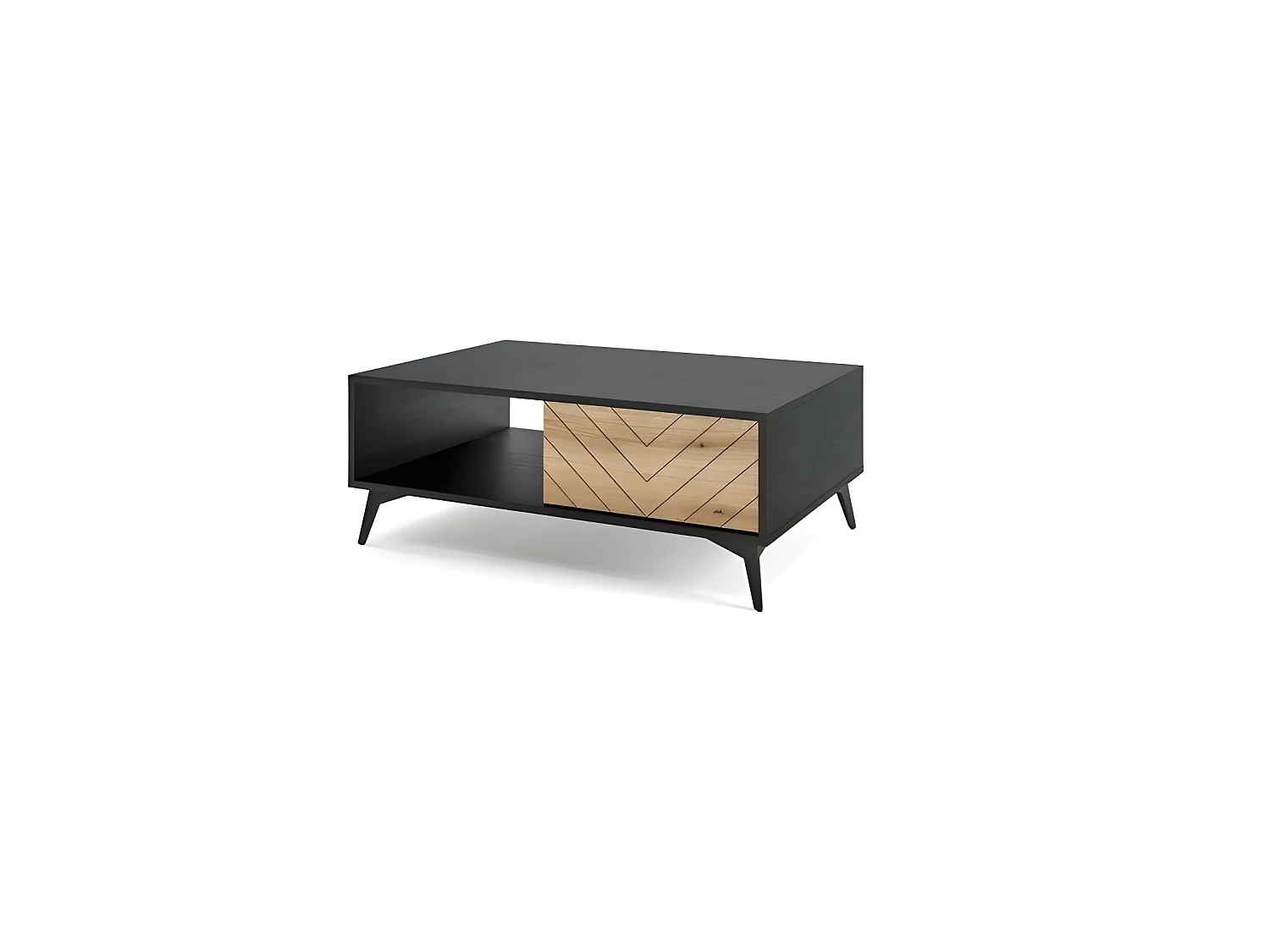 Table basse évoque chêne/noir fraisé 90x60cm avec étagére ouverte modèle DIAMANT