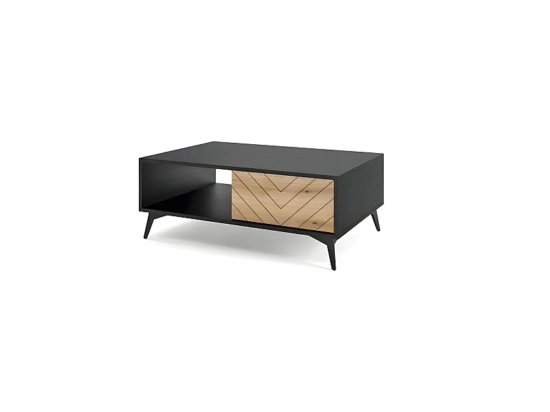 Table basse évoque chêne/noir fraisé 90x60cm avec étagére ouverte modèle DIAMANT