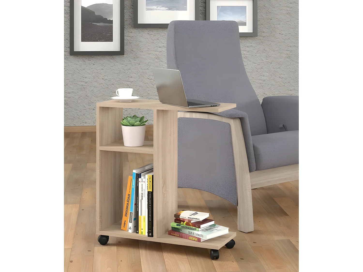 Table basse Organisateur 60x22x65cm(LxPxH)TRASCO 1 Sonoma sur roulettes design moderne